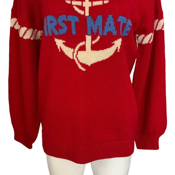 Key Largo Vintage Sailor Sweater L Red Long Sleeve Crewneck Coastal Nautical - Picture 10 of 13